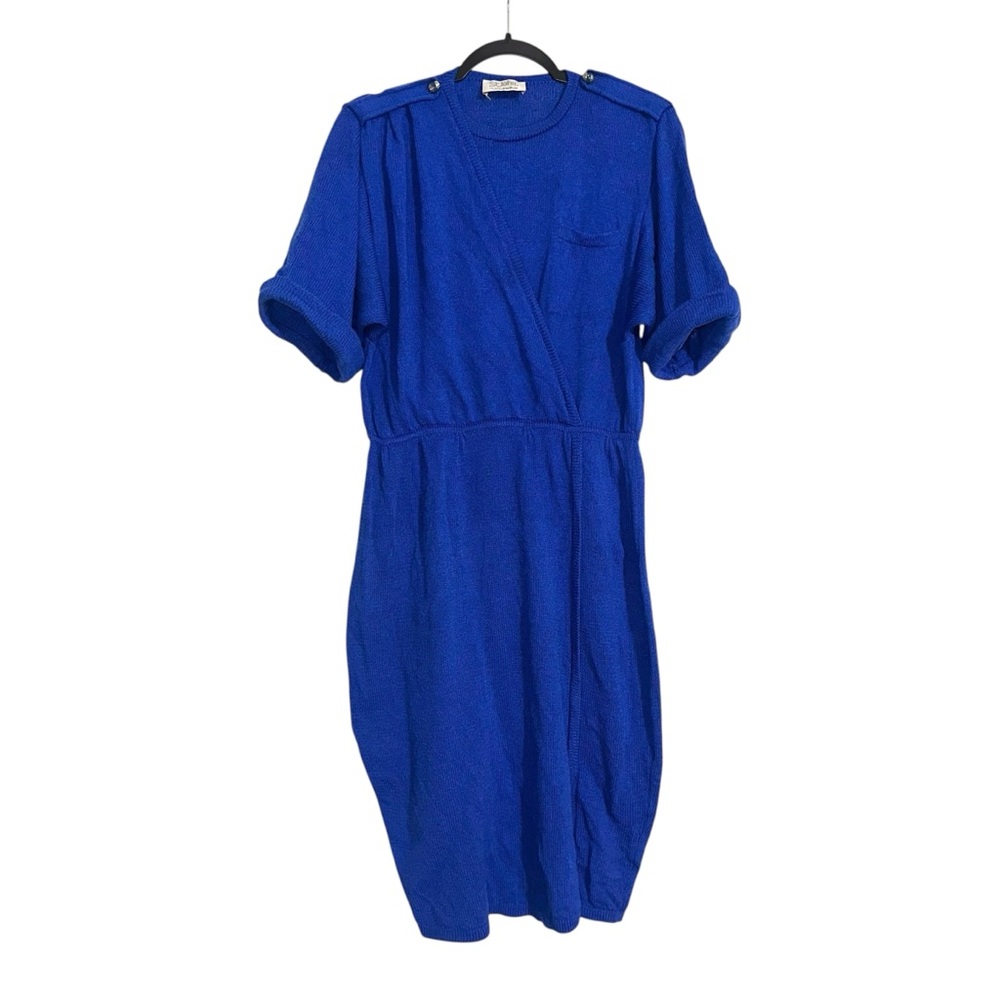 St. John Vintage Santana Knit Royal Blue Faux Wrap Dress